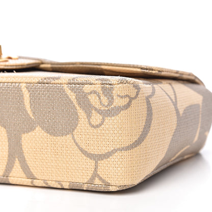 Chanel Woven Straw Camellia Print Medium Single Flap 9 of 12