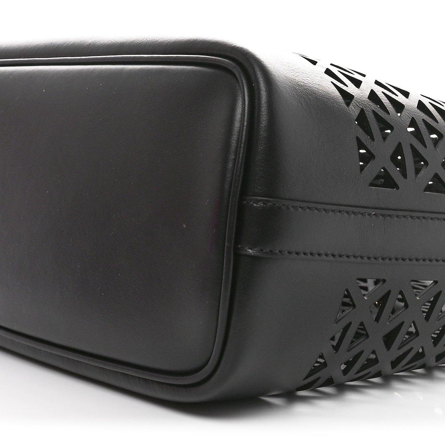 City Calfskin Perforated Triangle Tote Black