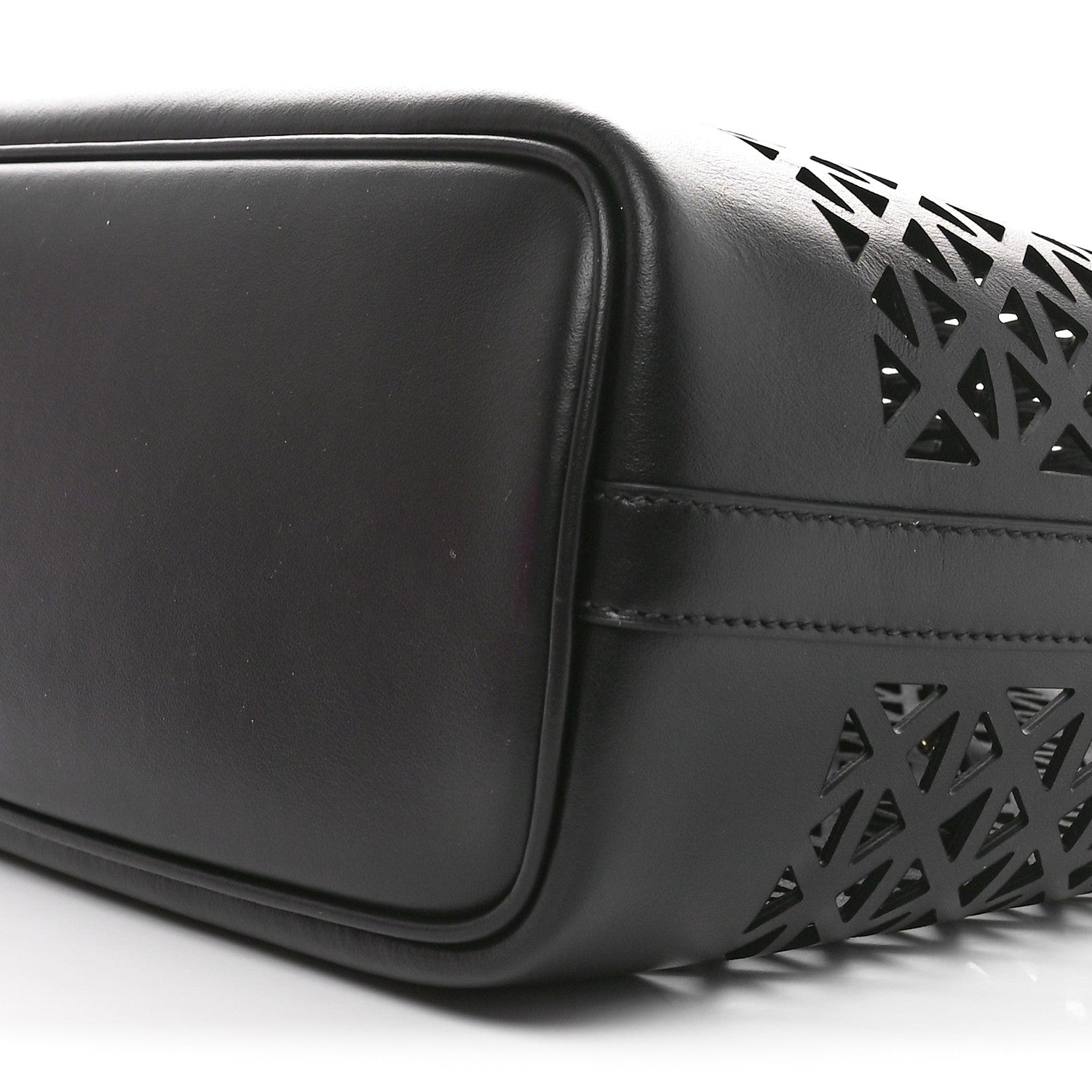 Prada City Calfskin Perforated Triangle Tote Black 10 of 10