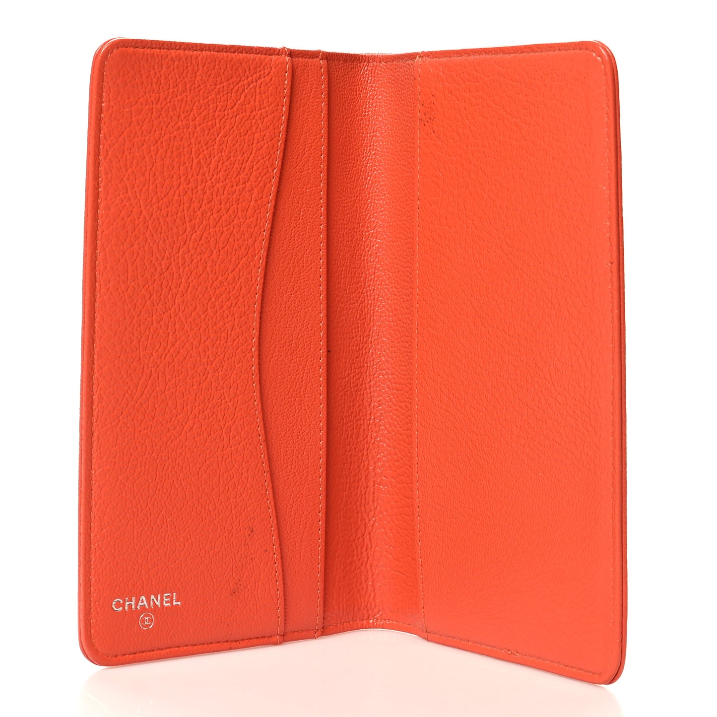 Shiny Goatskin Diamond Stitched Yen Wallet Pink Orange