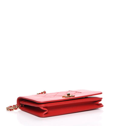 Chanel Sheepskin Quilted Mademoiselle Vintage Wallet On Chain WOC Red 4 of 9