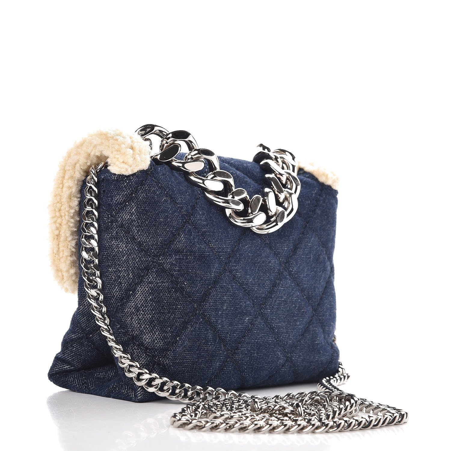 Stella McCartney Denim Eco Shearling Quilted Small Beckett Shoulder Bag Blue 3 of 7