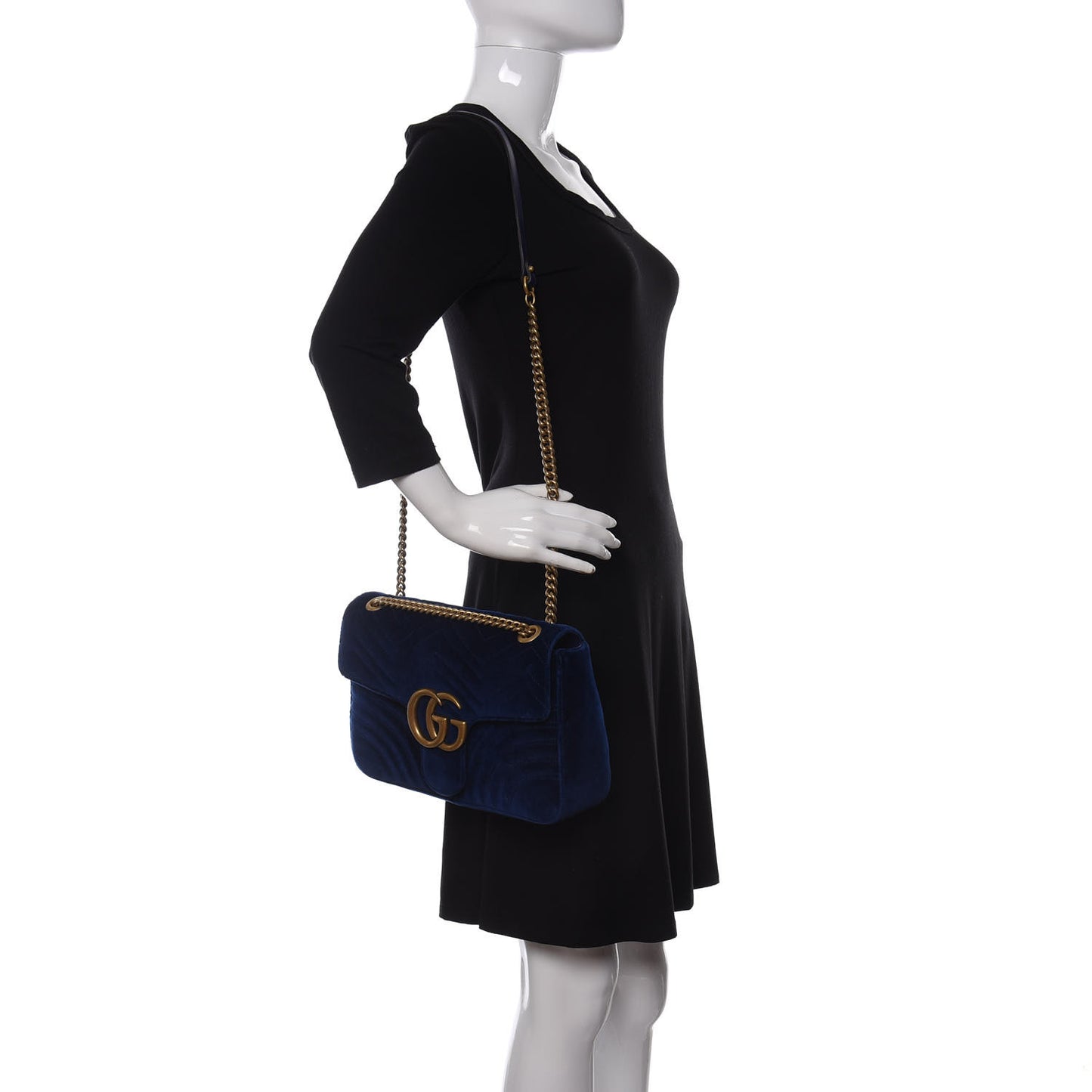Velvet Matelasse Medium GG Marmont Shoulder Bag Cobalt Blue
