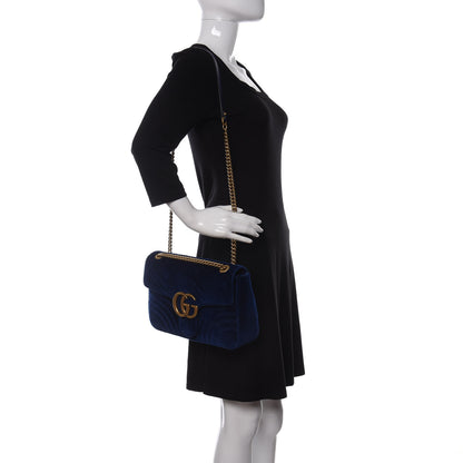 Gucci Velvet Matelasse Medium GG Marmont Shoulder Bag Cobalt Blue 2 of 11