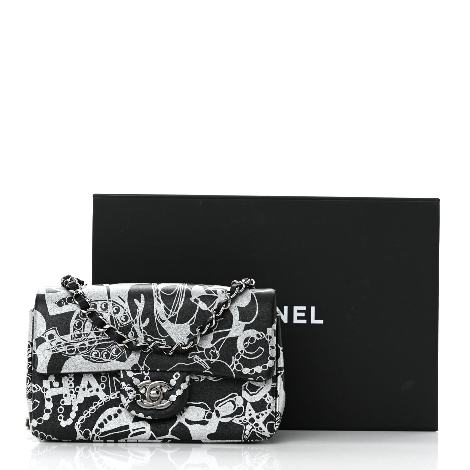 Chanel Lambskin Printed Mini Rectangular Flap Black Silver 11 of 11