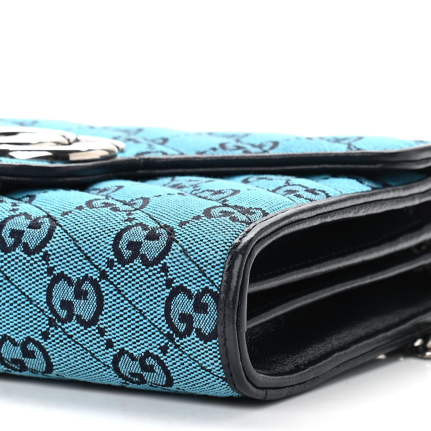 Monogram Multicolor Matelasse Diagonal GG Marmont Chain Wallet Light Blue
