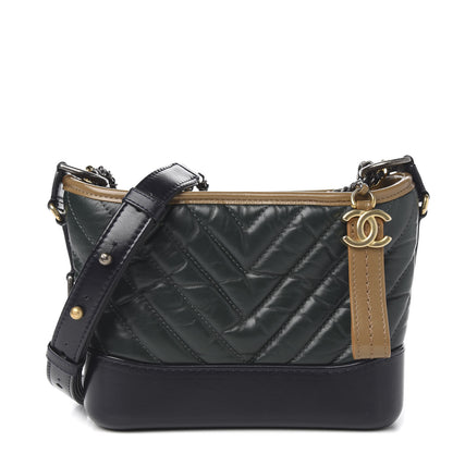 Chanel Calfskin Chevron Quilted Small Gabrielle Hobo Light Brown Blue 1 of 8