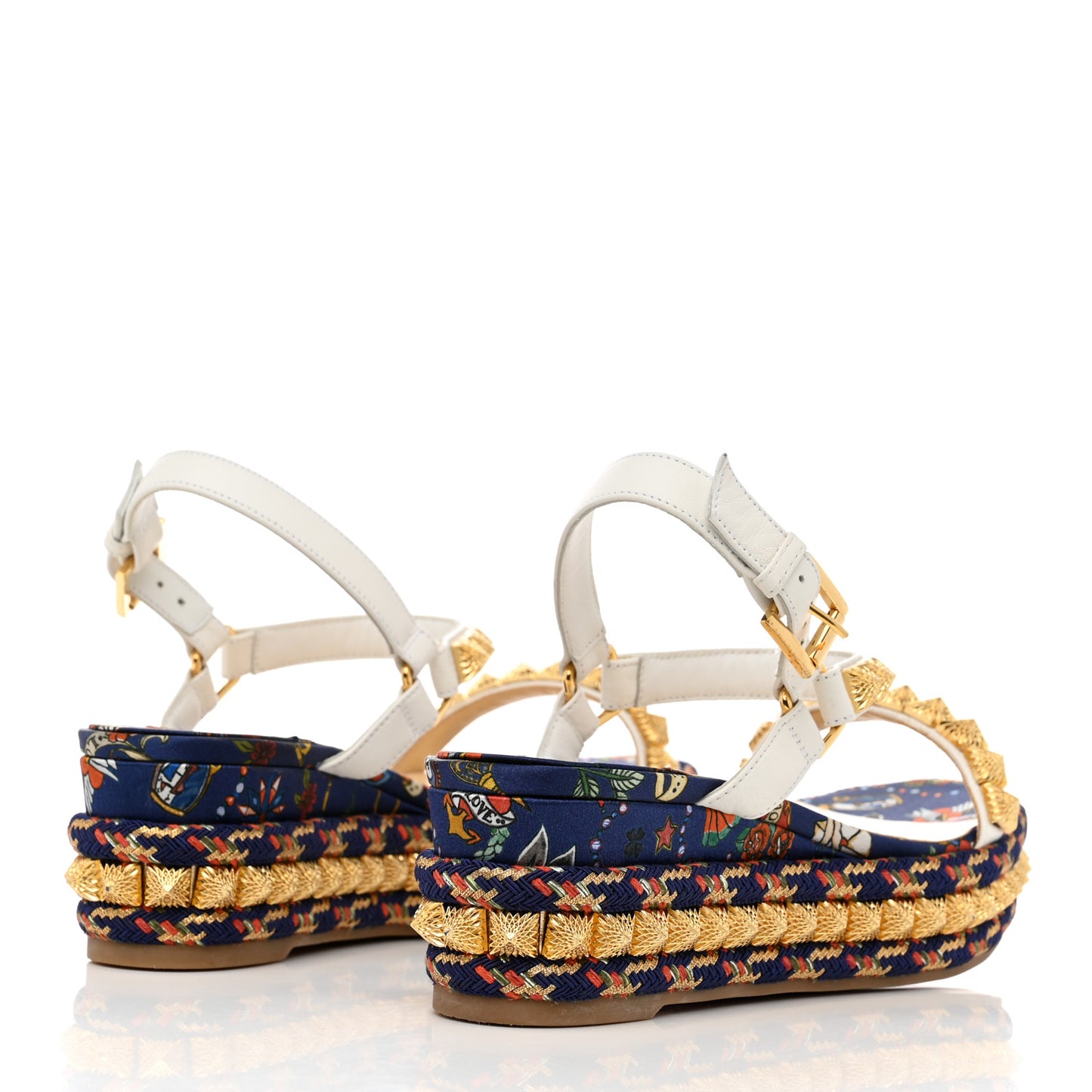Nappa Soie Tattoo Pira Ryad 60 Platform Sandals 37 White Navy