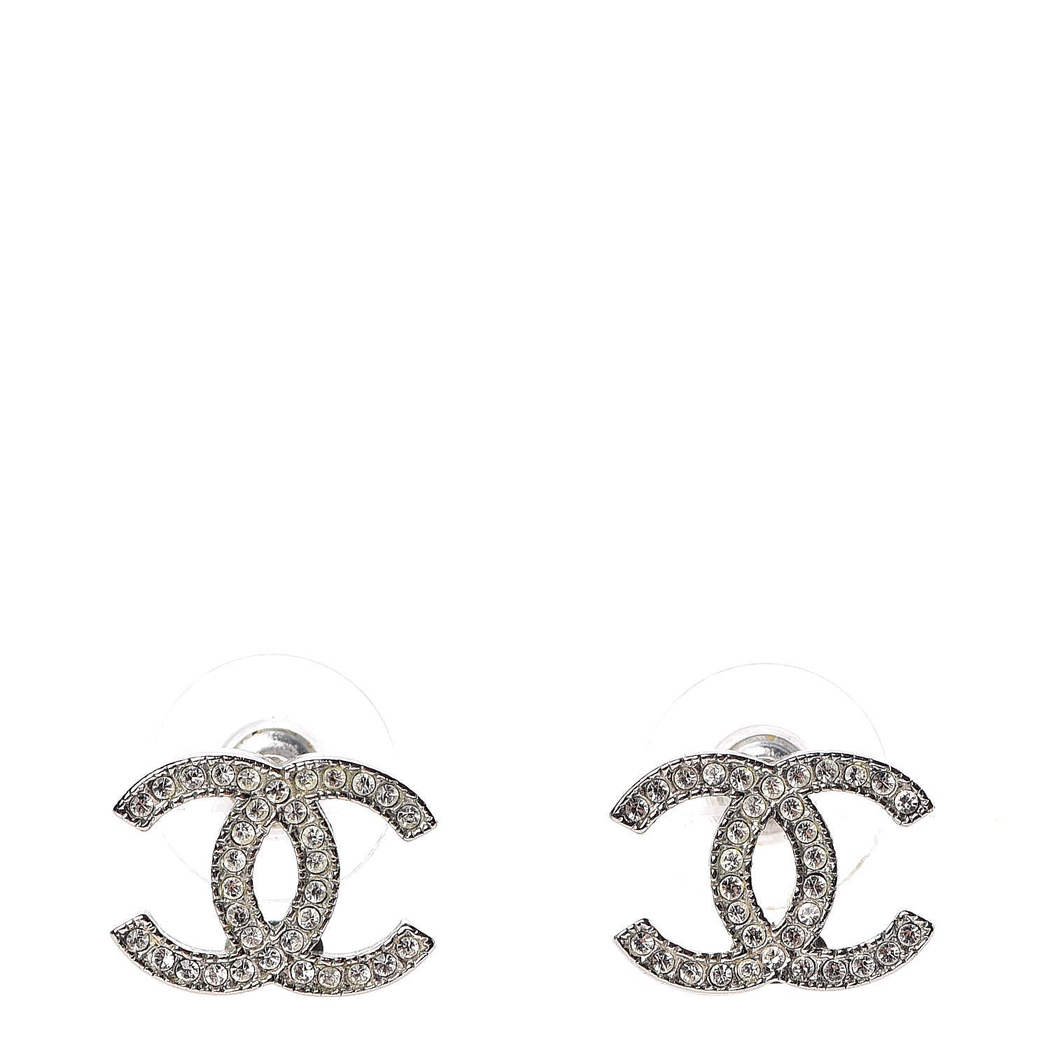 Chanel Crystal Timeless CC Earrings Silver 1 of 7