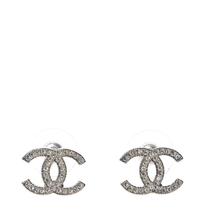 Chanel Crystal Timeless CC Earrings Silver 1 of 7