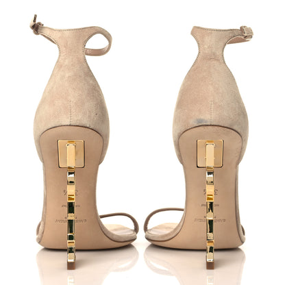 Saint Laurent Suede Calfskin Opyum 110 Sandals 38.5 Cachemere Pale Gold 5 of 11