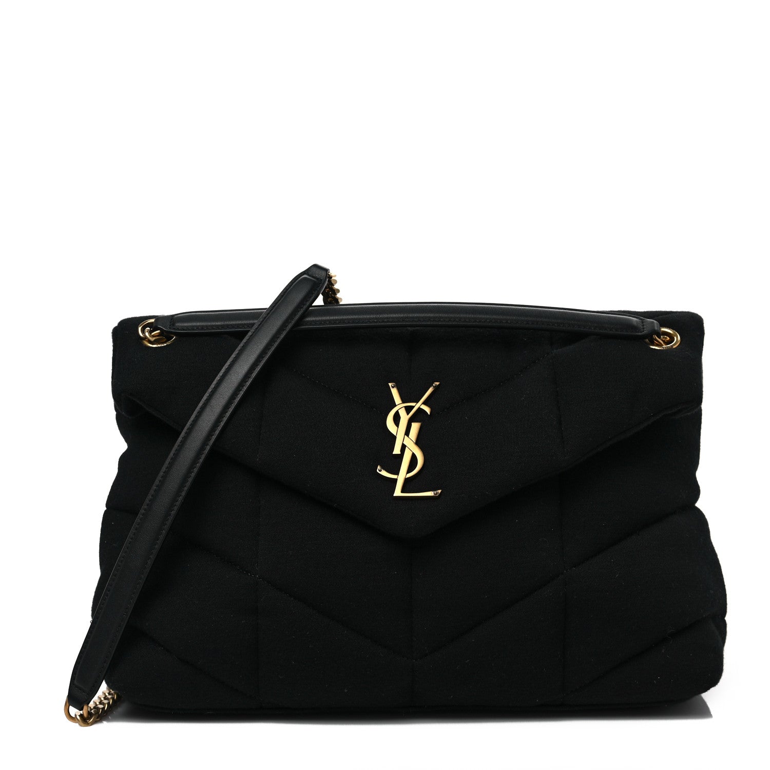 Saint Laurent Wool Jersey Quilted Medium Loulou Puffer Monogram Chain Black 1 of 7