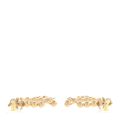 Chanel Metal Crystal Bead Chain CC Hoop Earrings Gold 3 of 4