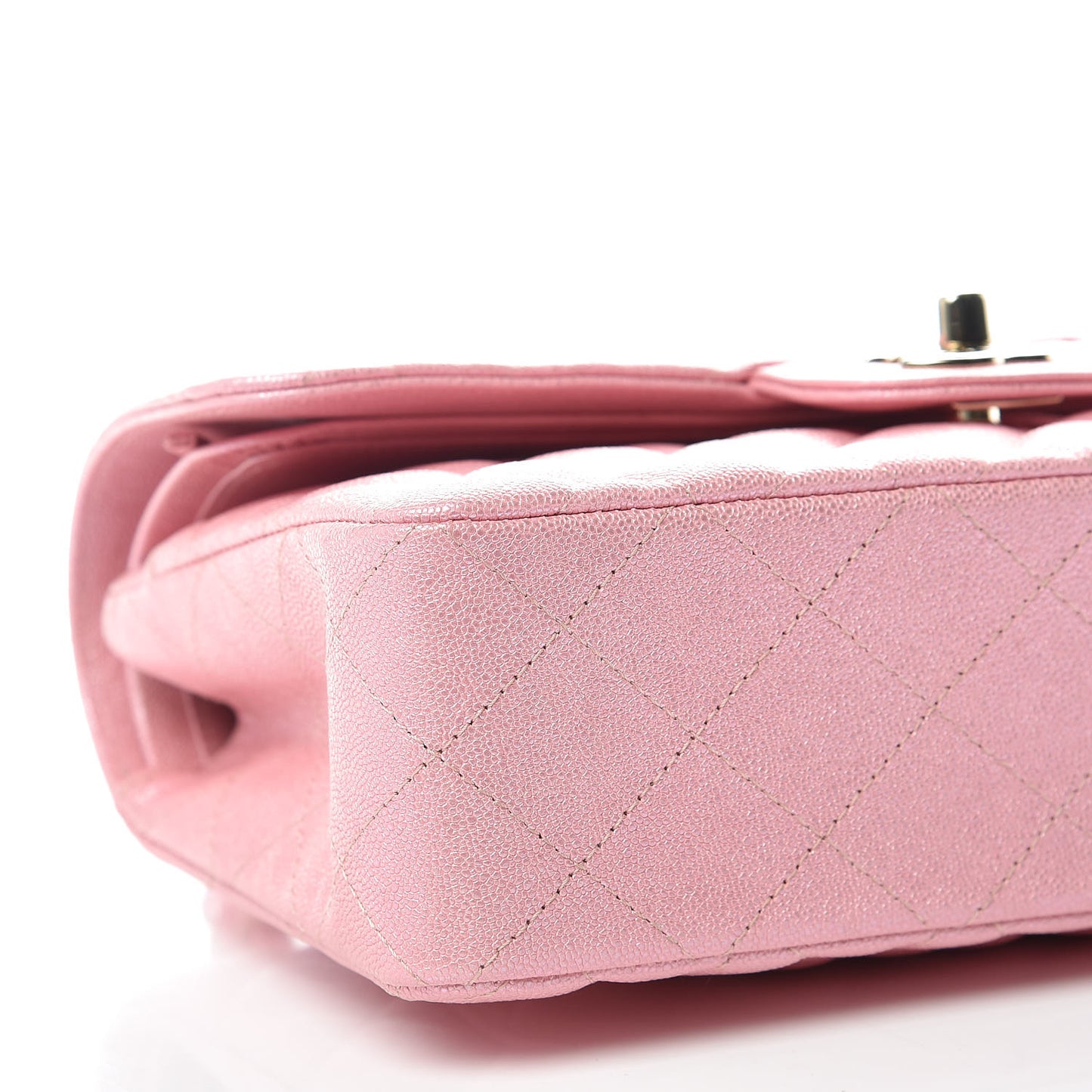 Iridescent Caviar Quilted Small Double Flap Pink