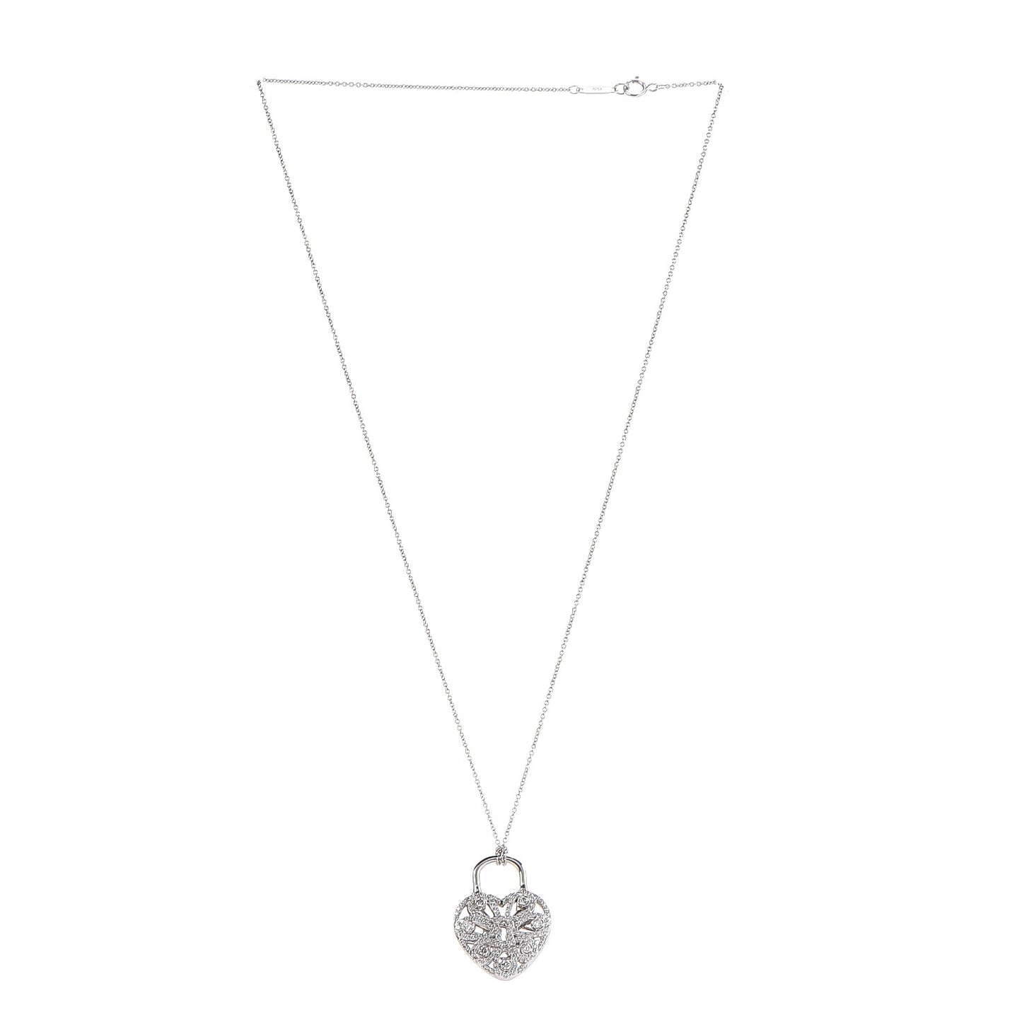 18K White Gold Diamond Filigree Heart Pendant Necklace