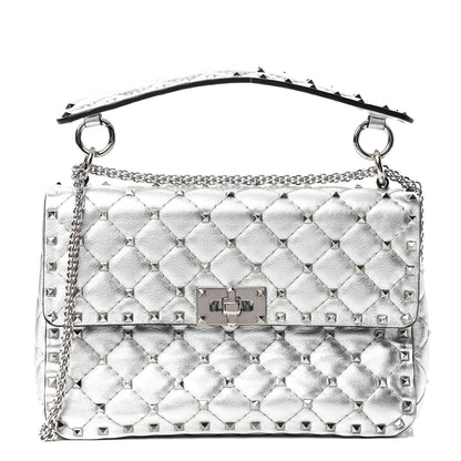 Valentino Garavani Metallic Nappa Medium Rockstud Spike Shoulder Bag Silver 1 of 8