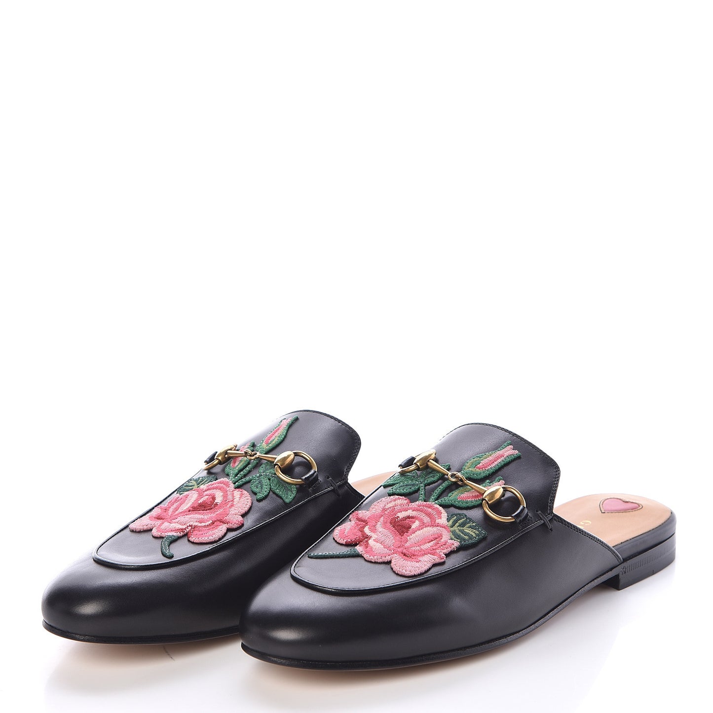 Calfskin Flower Embroidered Princetown Slippers 38.5 Black