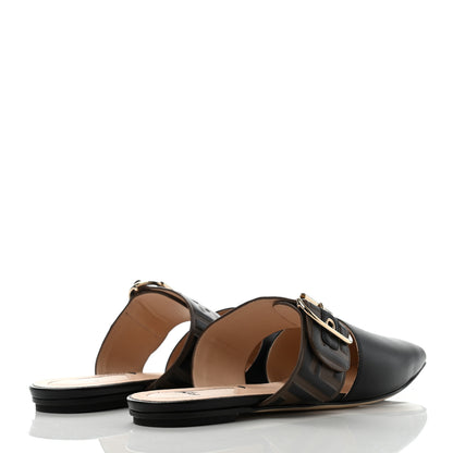 Fendi Vitello FF Embossed Buckle Flat Mules 37 Maya Black 4 of 7