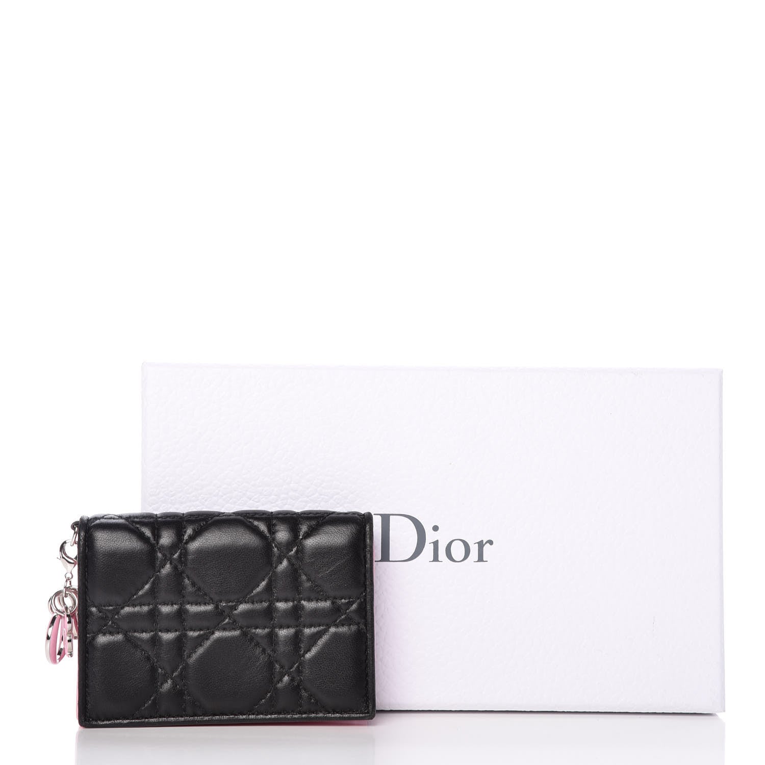 Christian Dior Lambskin Cannage Bi-Color Small Lady Dior Flap Card Holder Black Pink 10 of 10