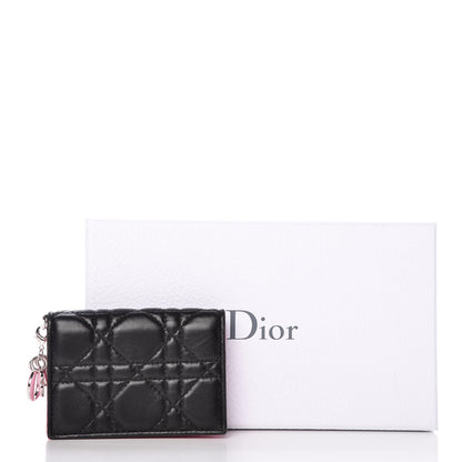 Christian Dior Lambskin Cannage Bi-Color Small Lady Dior Flap Card Holder Black Pink 10 of 10
