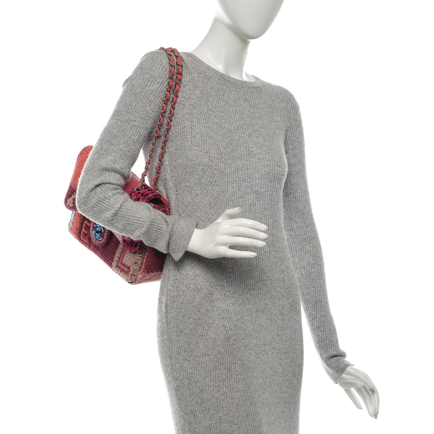 Tweed Patchwork Jumbo Single Flap Pink
