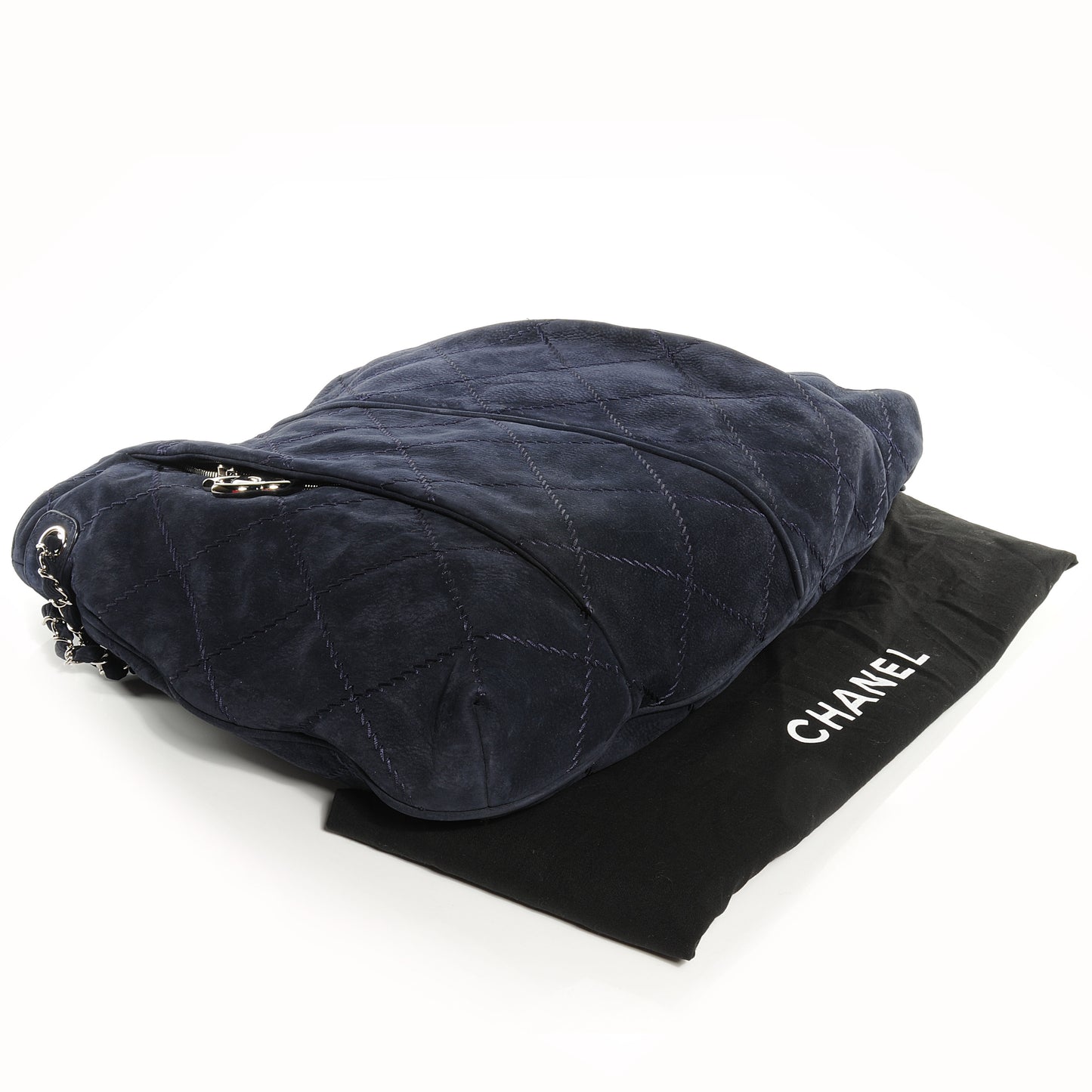 Suede Braided Chain Shopping Tote Large Dark Blue