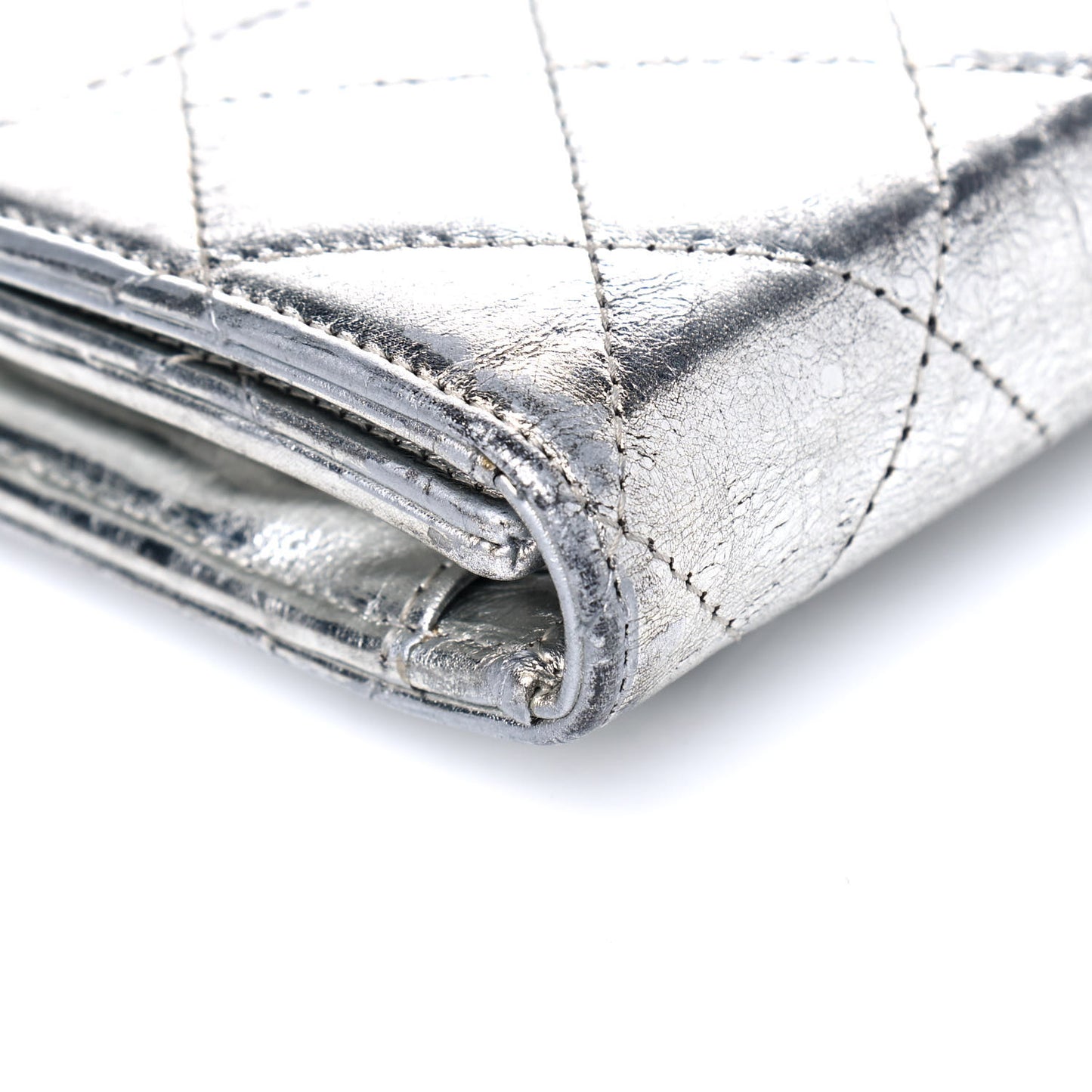 Metallic Aged Calfskin Quilted Reissue Long Flap Wallet Light Silver