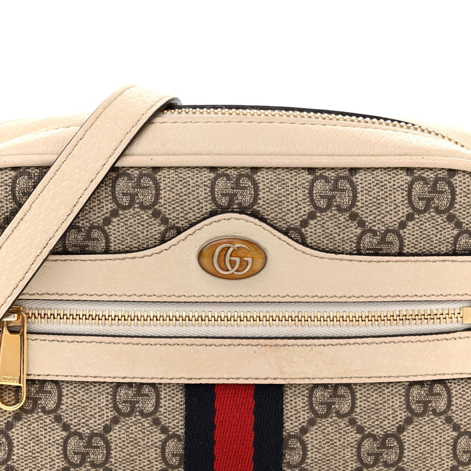 Gucci GG Supreme Monogram Textured Calfskin Web Mini Ophidia Shoulder Bag Beige Ebony Mystic White 8 of 19
