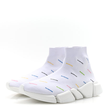 Balenciaga Technical 3D Recycled Knit Allover Logo Womens Speed 2.0 Sneakers 41 White Multicolor 3 of 10