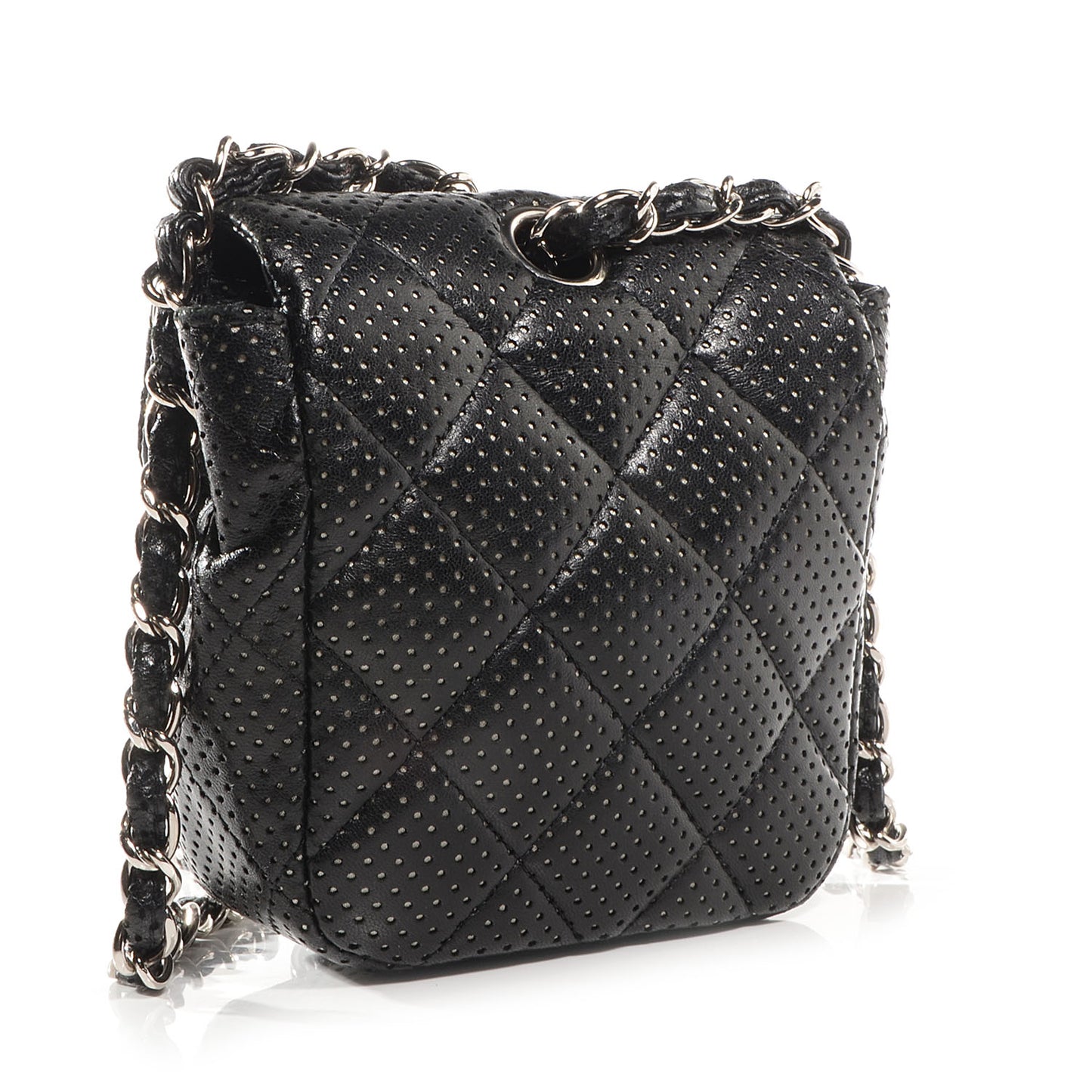 Lambskin Perforated Mini Flap Bag Black