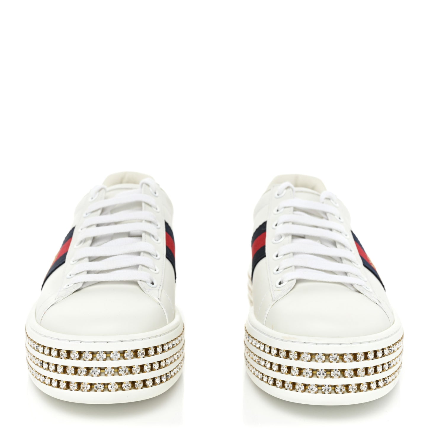 Calfskin Crystal Web Bee Embroidered Womens Ace Platform Sneakers 38 White