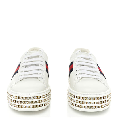 Gucci Calfskin Crystal Web Bee Embroidered Womens Ace Platform Sneakers 38 White 2 of 10