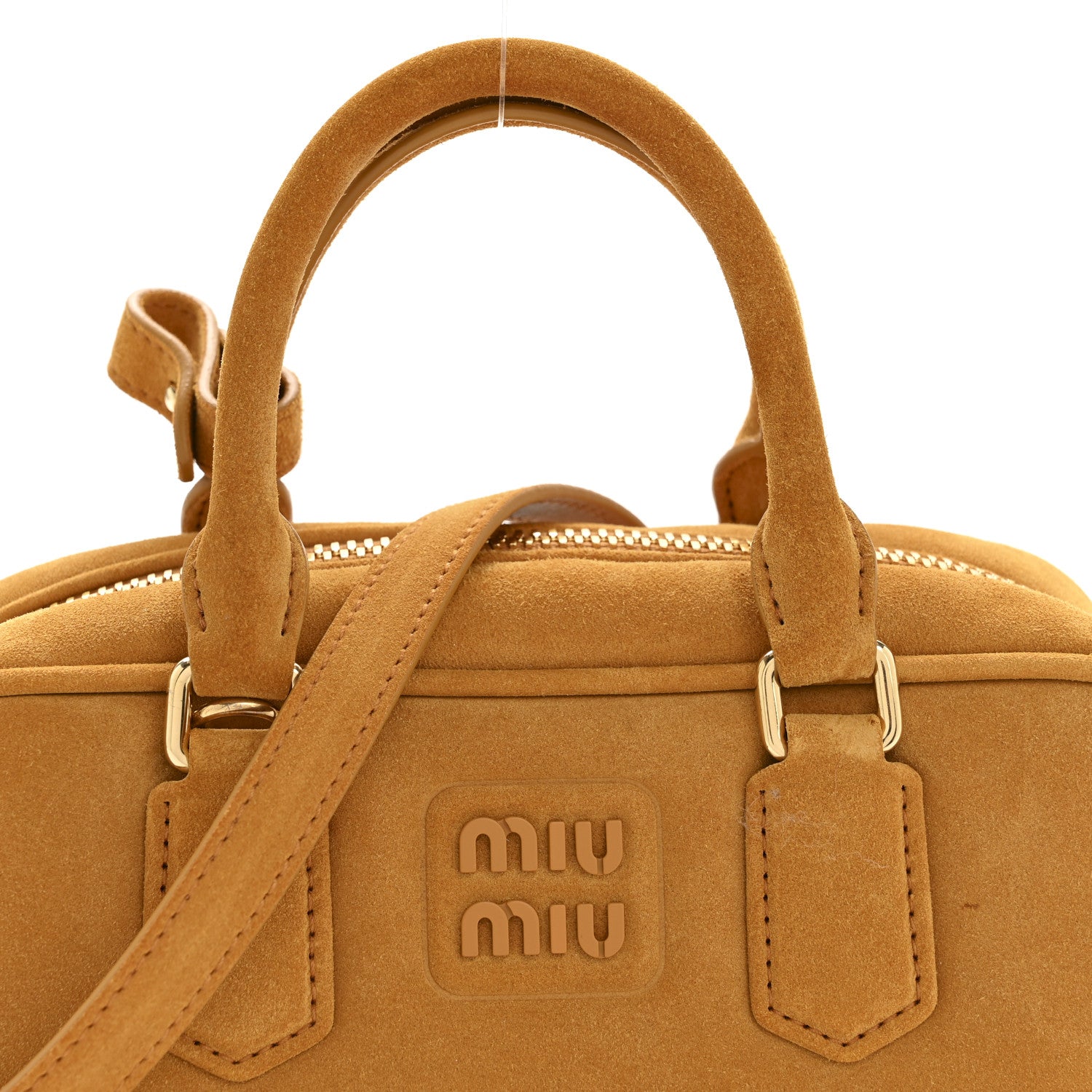 Miu Miu Suede Padded Regular Arcadie Top Handle Bag Whiskey