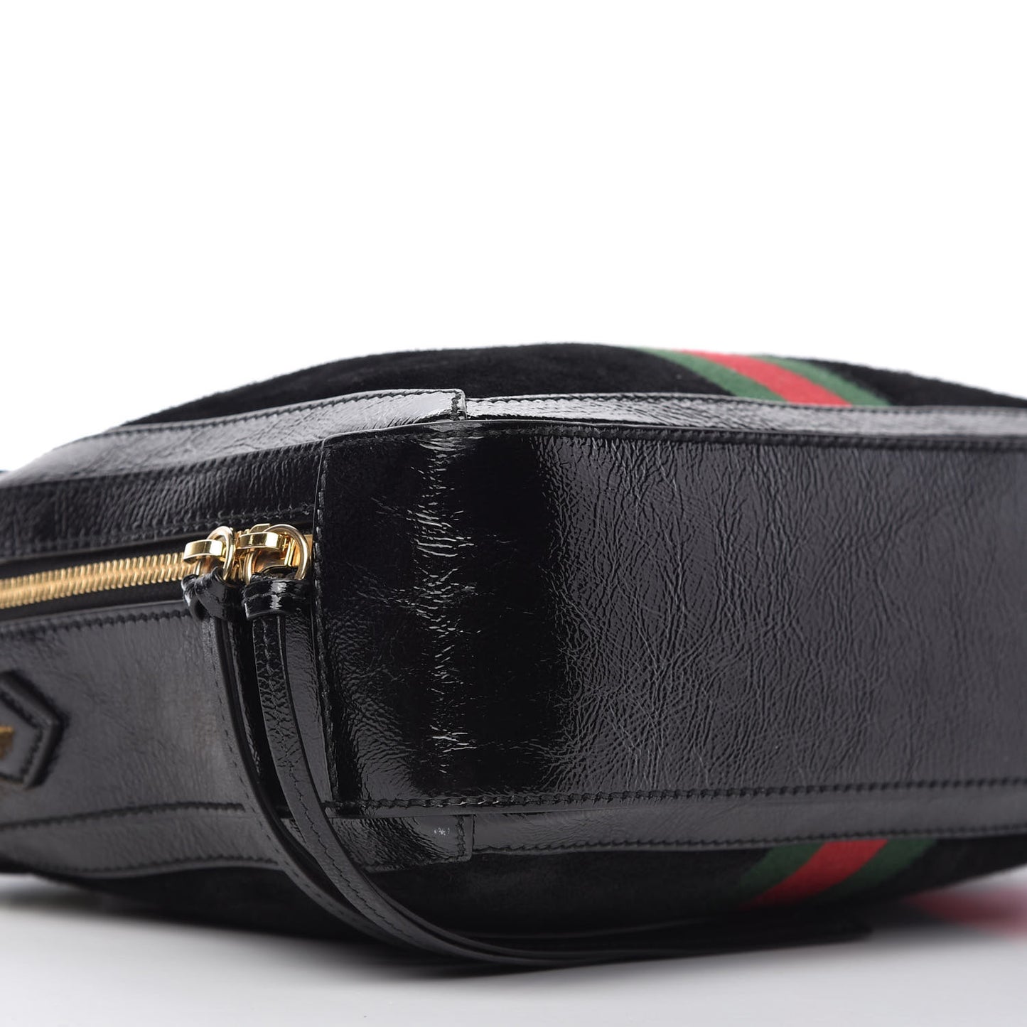 Suede Patent Web Small Ophidia Top Handle Shoulder Bag Black