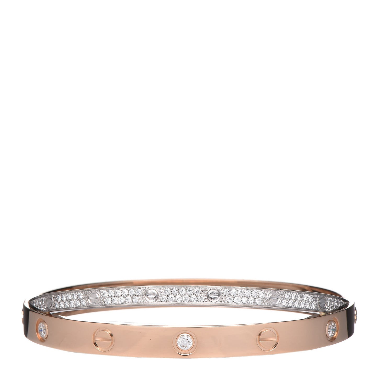 18K Pink White Gold Diamond Double LOVE Paved Bracelet 17