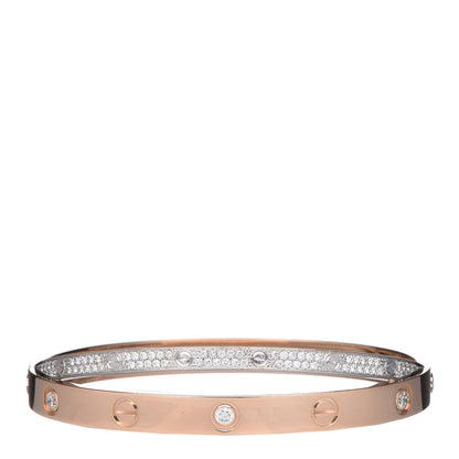 Cartier 18K Pink White Gold Diamond Double LOVE Paved Bracelet 17 3 of 8