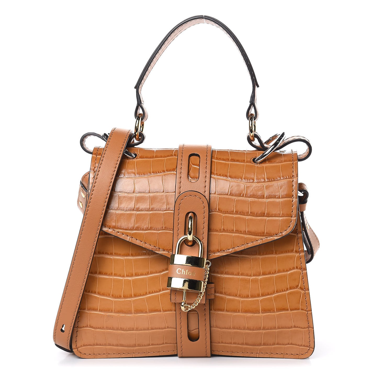 Calfskin Crocodile Embossed Small Aby Day Shoulder Bag Autumnal Brown