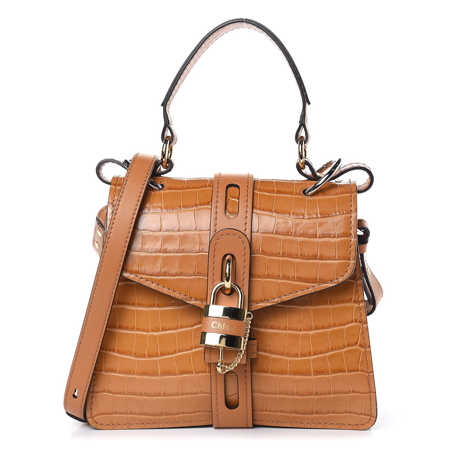 Chloe Calfskin Crocodile Embossed Small Aby Day Shoulder Bag Autumnal Brown 1 of 10