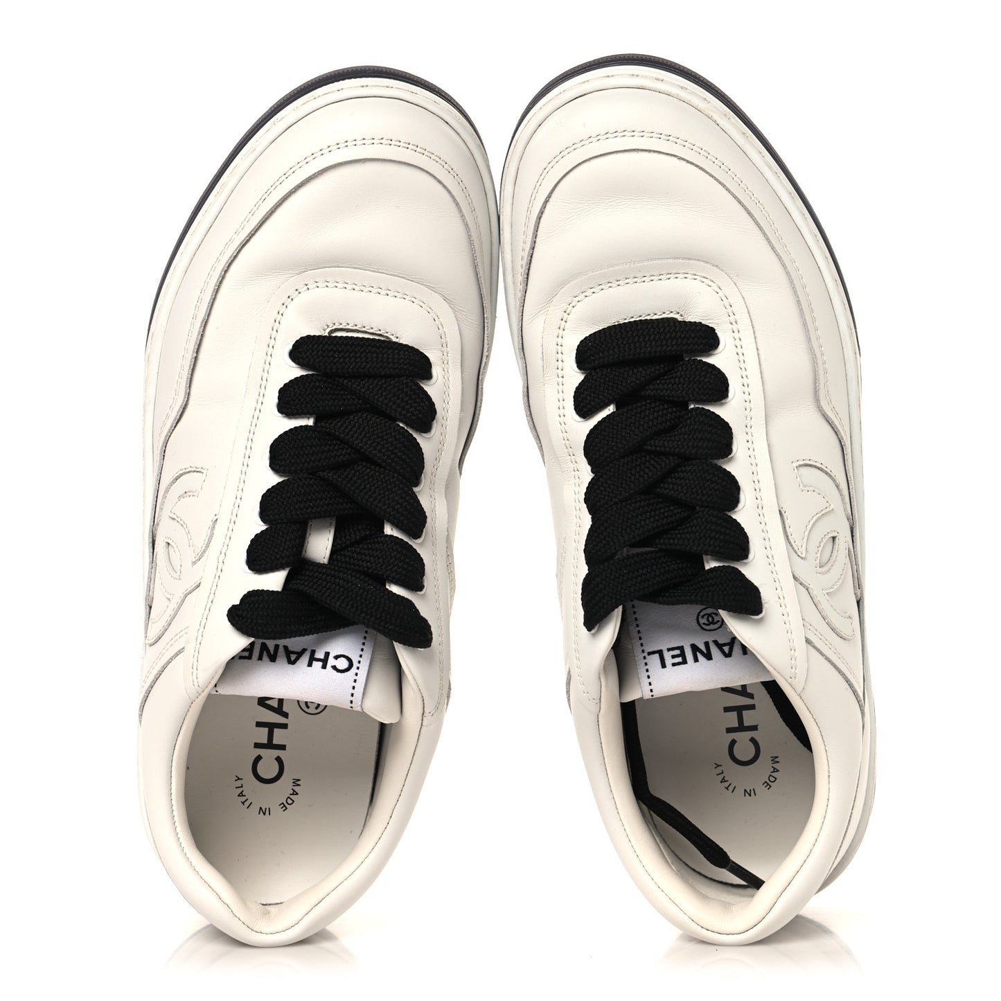 Calfskin CC Womens Sneakers 36 White Black