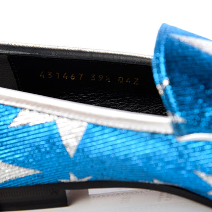 Gucci Lurex Calfskin Starry Sky Womens Jordaan Loafers 39.5 Bluette Silver 10 of 10