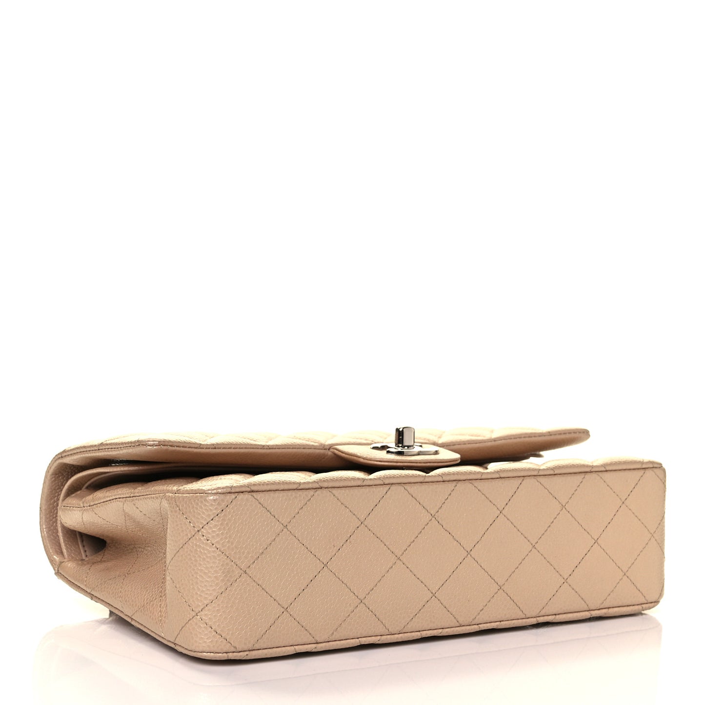 Iridescent Caviar Quilted Medium Double Flap Beige