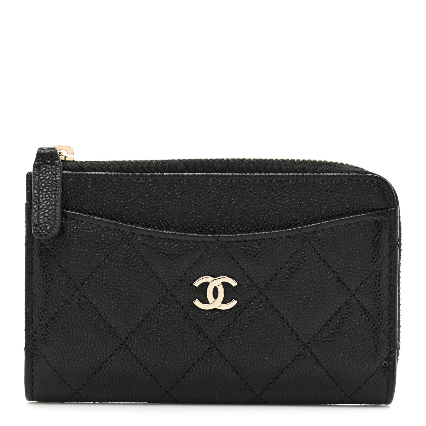 Caviar Quilted CC Zip Around Card Holder Black