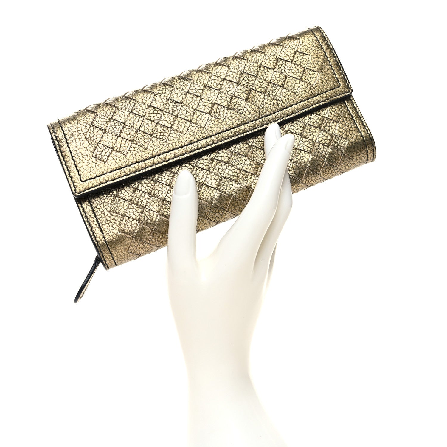 Bottega Veneta Metallic Nappa Intrecciato Continental Flap Wallet Champagne 2 of 9