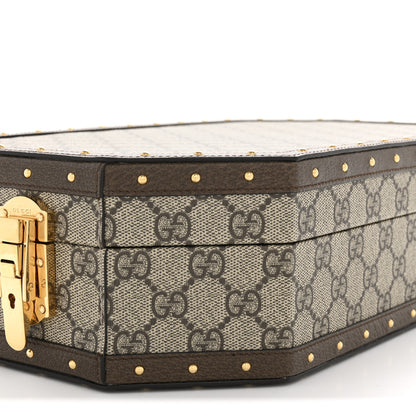 Gucci GG Supreme Monogram Textured Dollar Calfskin Studded Padlock Octogon Top Handle Pet Travel Bowl Set Case Beige Ebony New Acero 8 of 12