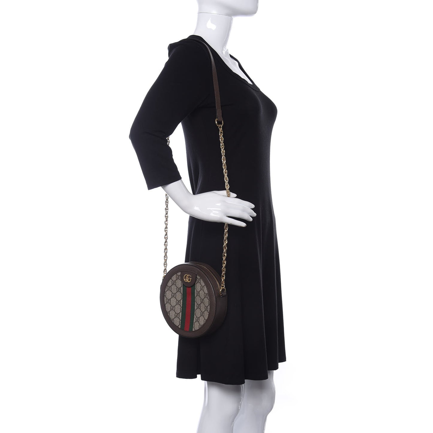 GG Supreme Monogram Web Mini Ophidia Round Shoulder Bag Brown