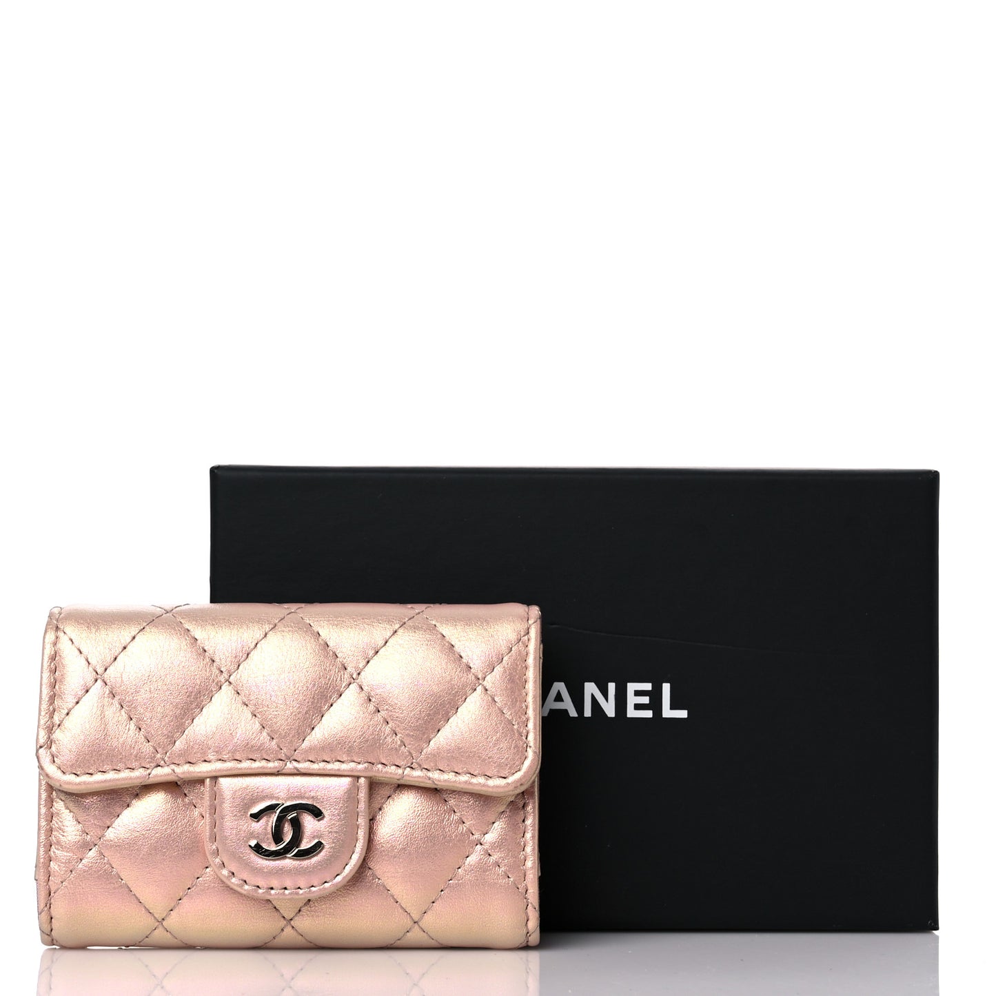Iridescent Calfskin Quilted Classic 4 Key Holder Wallet Pink