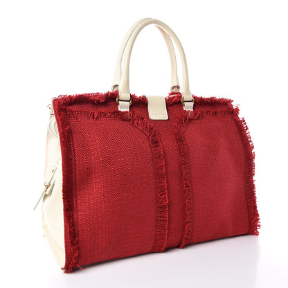 Saint Laurent Linen Sheepskin Large Cabas ChYc Tote Red 3 of 16