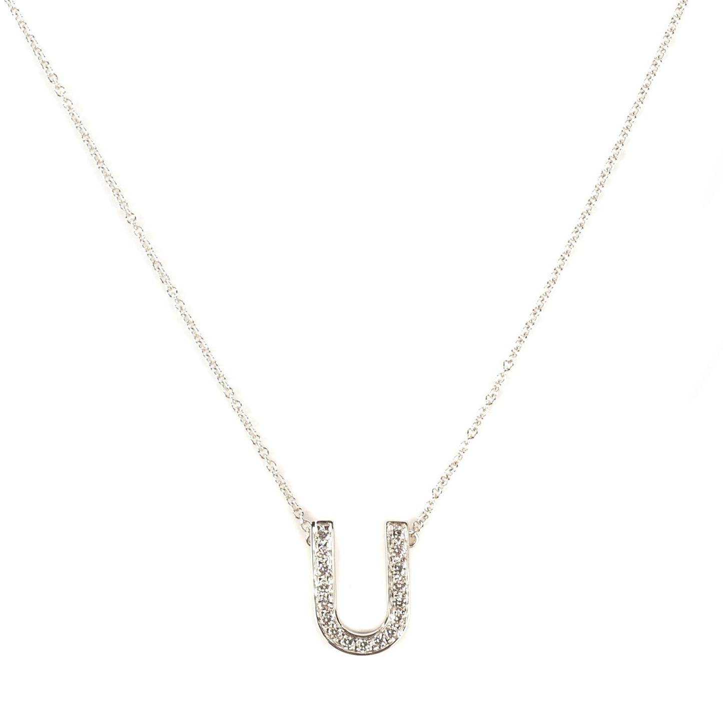 Platinum Diamond Letter Pendant Necklace U