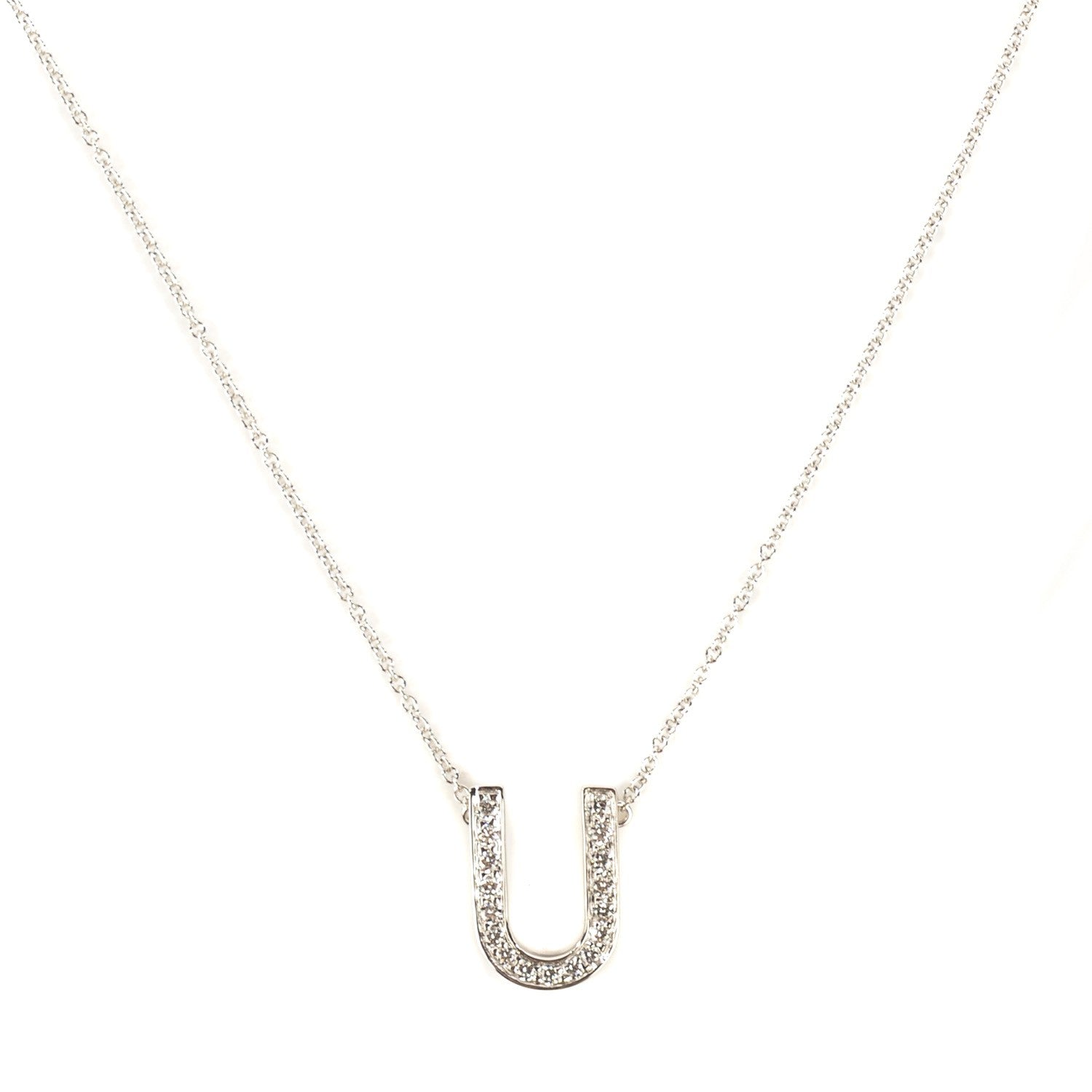 Tiffany Platinum Diamond Letter Pendant Necklace U 1 of 6