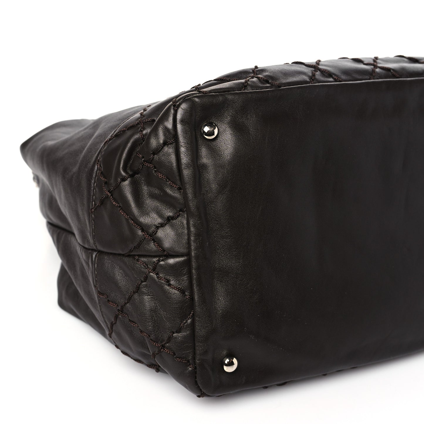 Calfskin Drawstring CC Bucket Bag Dark Brown